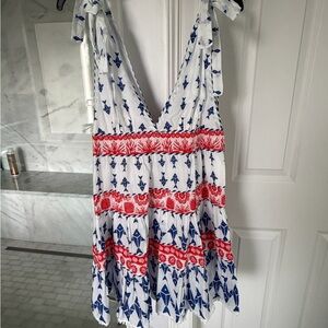 FARM Rio White Mini Dress with Blue & Red Print